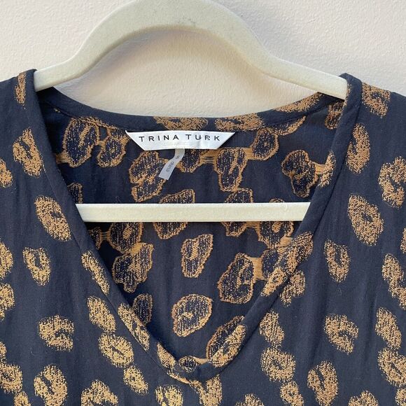 Trina Turk Cotton Blend Midi Leopard Print Pattern Dress Indigo Tawny Size S - Picture 7 of 8